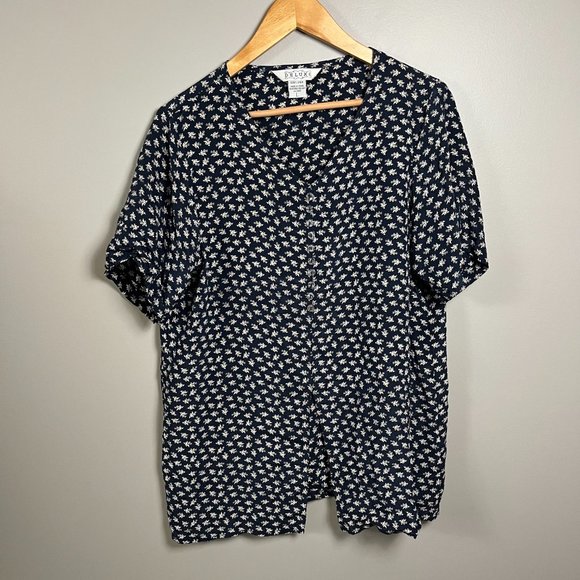 Navy blue vintage floral silk top - Picture 8 of 8